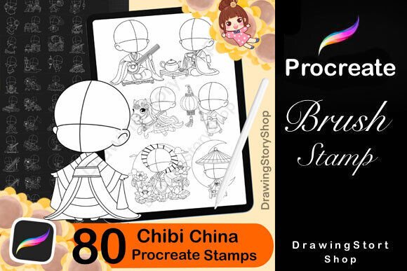 80 Procreate Chibi China Stamps: A Design Asset
