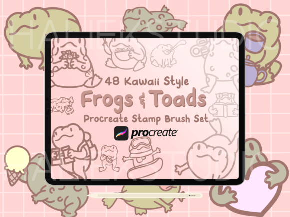 Cute Frogs and Toads Procreate Stamps: A Kawaii Digital Art Collection