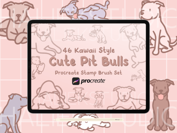 Cute Pit Bulls Procreate Stamp Brush Set: A Creative Toolkit for Kawaii Dog Lovers