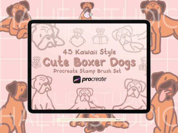 Unleash Your Creativity with the Cute Boxer Dog Procreate Stamp Brush Set